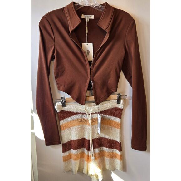 Simmi London Top Womens 6 Corset Tobacco Hook & Eye Cropped Long Sleeve Stretch - Picture 5 of 12